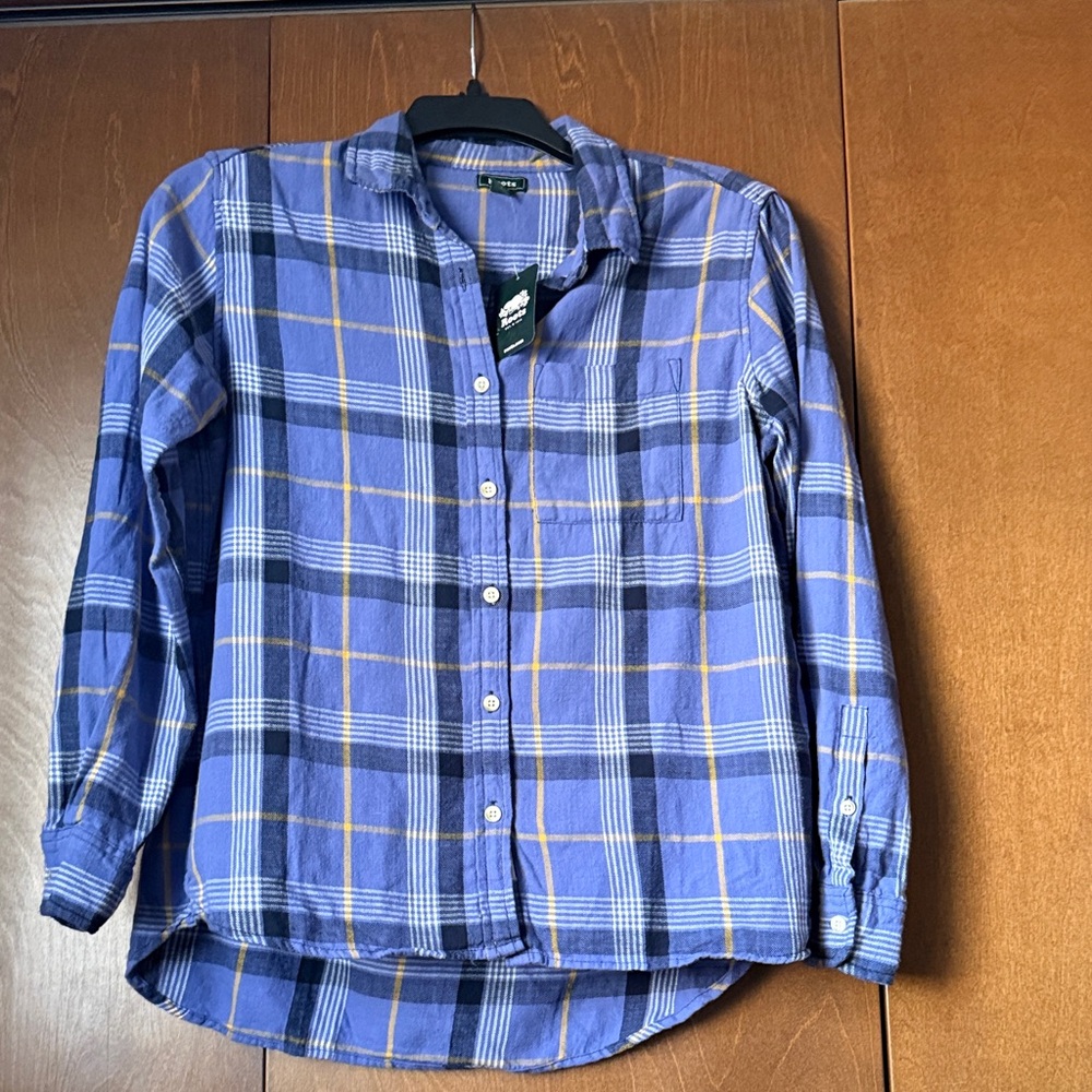 Roots All Season Relaxed Plaid Shirt  Violet Storm Sz S NWT Ret $78, 100%Cotton